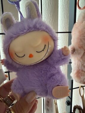 Plush Lavender Bunny Doll Keychain - Soft Sleepy Face